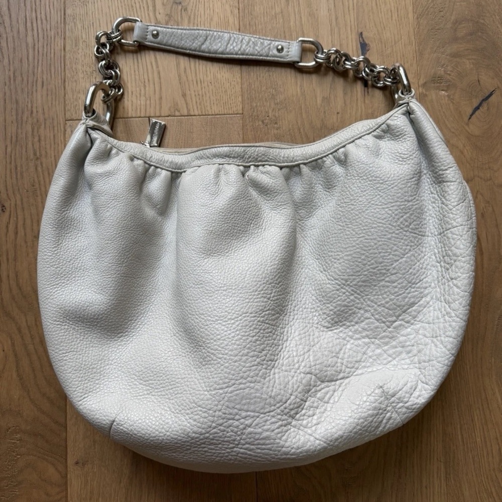 Vintage Donald J Pliner White Pebbled Leather Hobo Shoulder Bag Crescent Purse